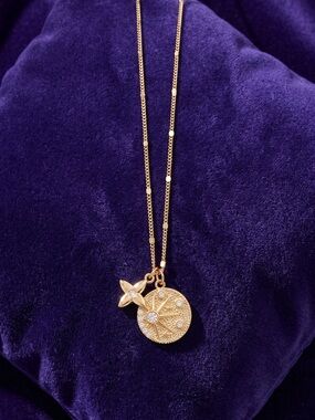 14k Gold Plated CZ Starburst Starry Sky Pendant Necklace. New.